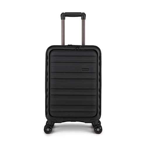 ANTLER - Cabin Suitcase - Clifton Luggage - Size Cabin with Pocket Suitcase, Black - 56x35x23, Lightweight Suitcase for Travel & Holidays - Carry On Suitcase with 4 Wheels - TSA Approved Locks