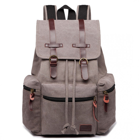 Kono Large Multi Function Leather Details Canvas Backpack Grey