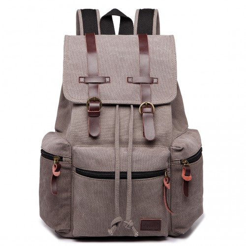Kono Large Multi Function Leather Details Canvas Backpack Grey