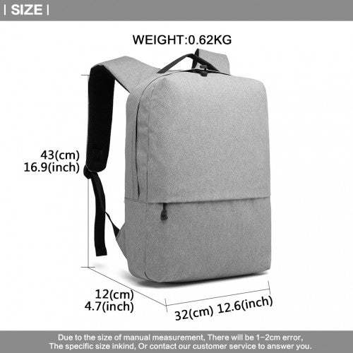 Kono Waterproof Basic Backpack With USB Charging Port - Grey