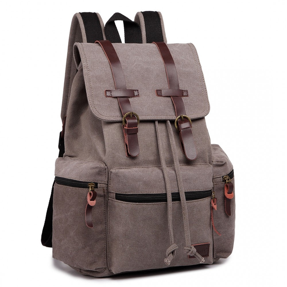 Kono Large Multi Function Leather Details Canvas Backpack Grey