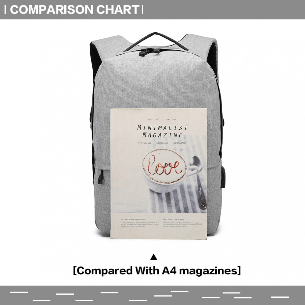 Kono Waterproof Basic Backpack With USB Charging Port - Grey
