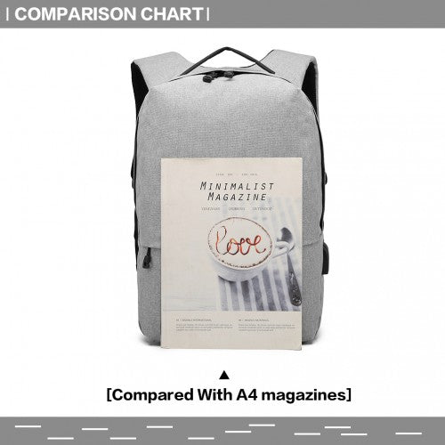 Kono Waterproof Basic Backpack With USB Charging Port - Grey