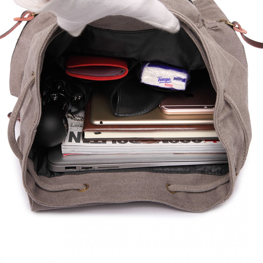 Kono Large Multi Function Leather Details Canvas Backpack Grey