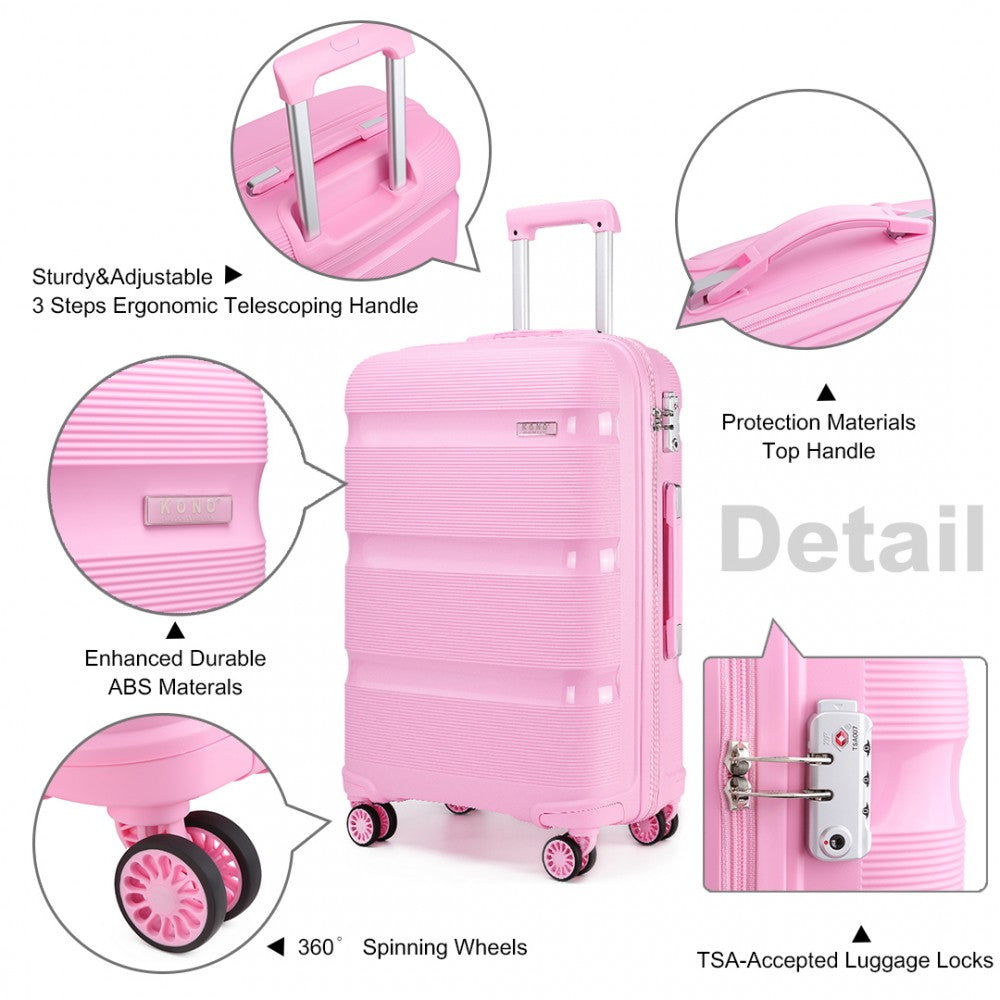 Kono 20 Inch Bright Hard Shell PP Suitcase - Classic Collection - Pink