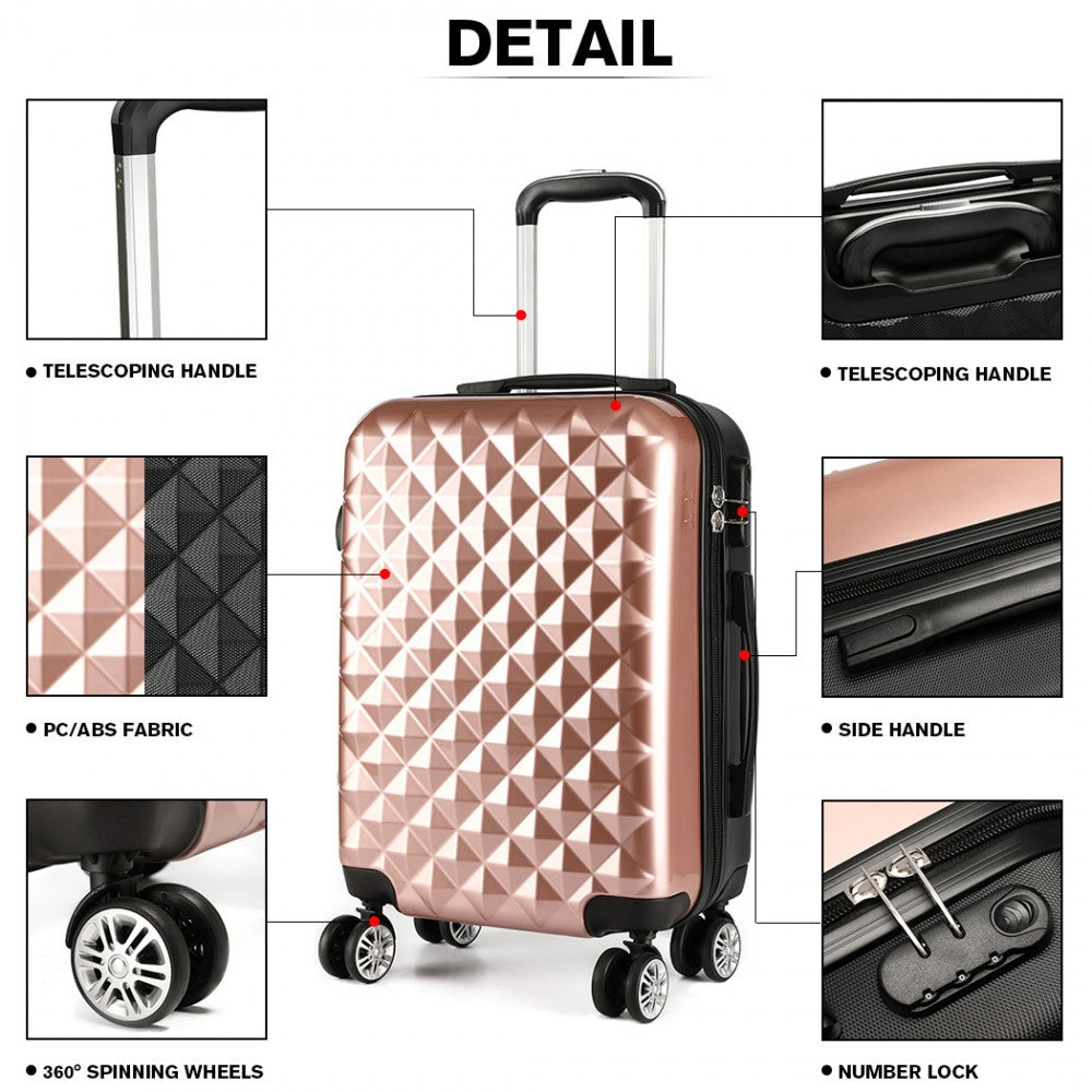 Kono Multifaceted Diamond Pattern Hard Shell 20 Inch Suitcase - Nude (Rose Gold)