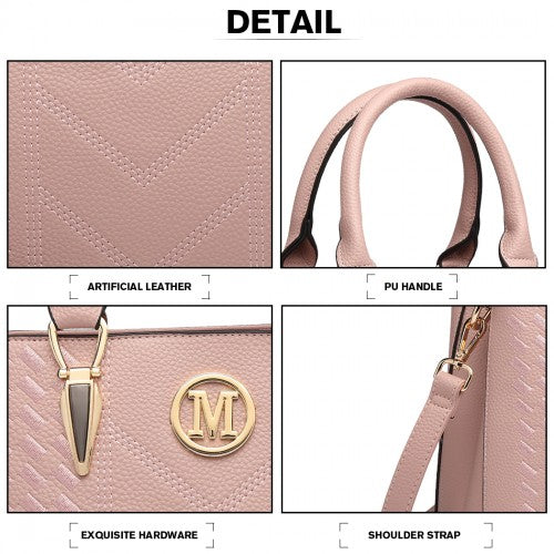 Miss Lulu Leather Look Weave Effect Shoulder Bag - Pink