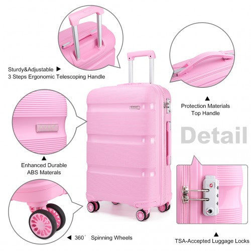 Kono Bright Hard Shell PP Suitcase 3 Pieces Set - Classic Collection - Pink