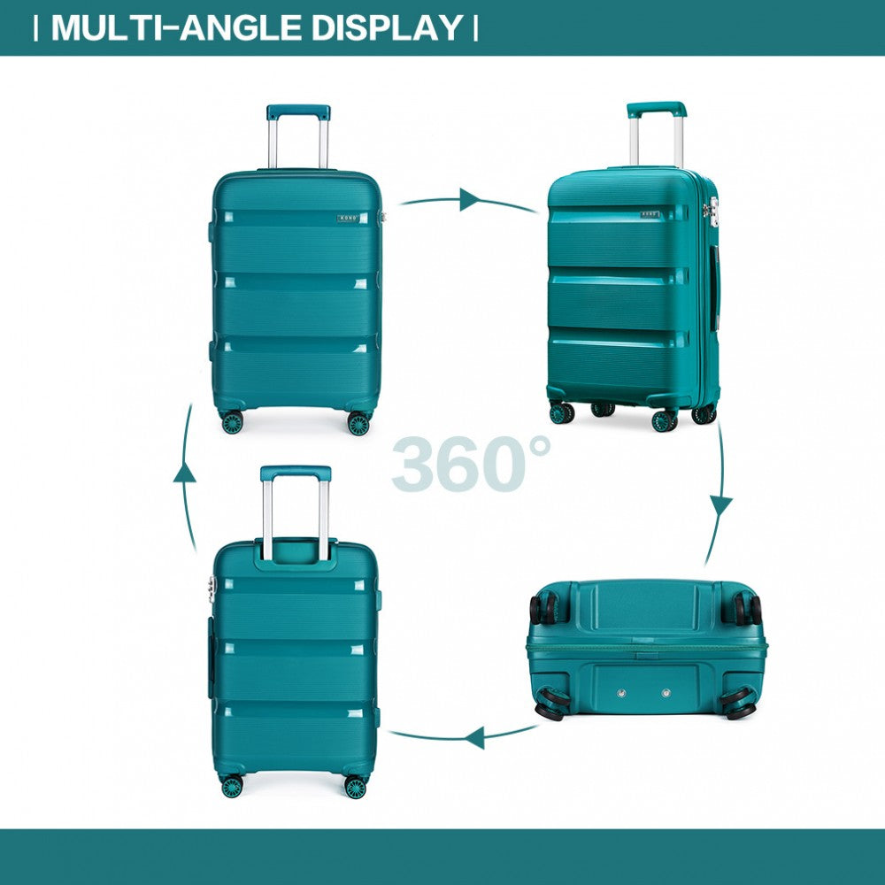 Kono Bright Hard Shell PP Suitcase 3 Pieces Set - Classic Collection - Blue/Green