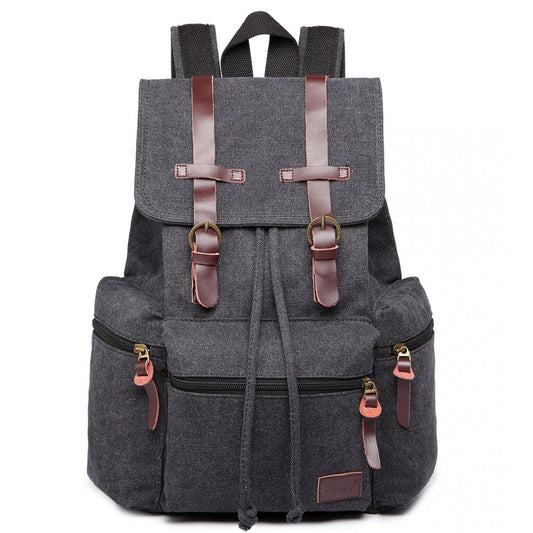 Kono Large Multi Function Leather Details Canvas Backpack Black