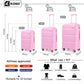 Kono Bright Hard Shell PP Suitcase 3 Pieces Set - Classic Collection - Pink