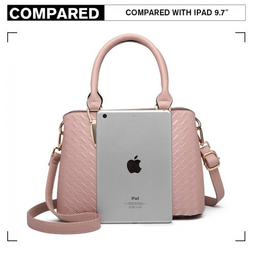 Miss Lulu Leather Look Weave Effect Shoulder Bag - Pink