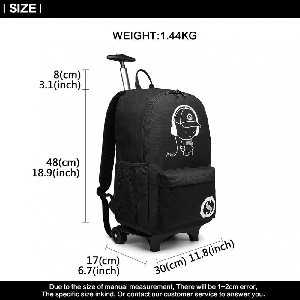 Kono Multi Functional Glow In The Dark Backpack Trolley - Black
