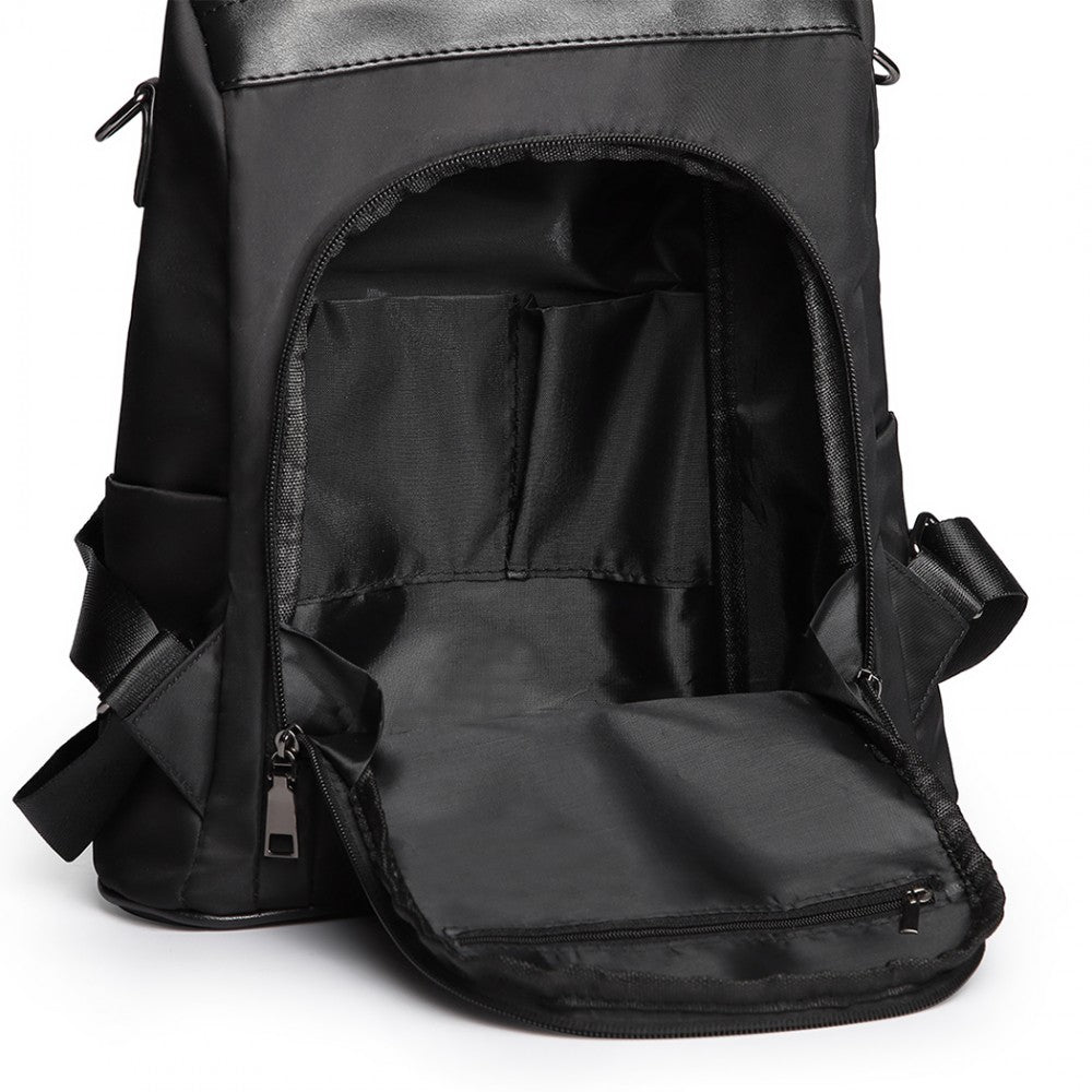 Miss Lulu Two Way Backpack Shoulder Bag With Pom Pom Pendant - Black