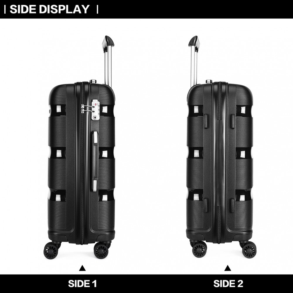 Kono 24 Inch Bright Hard Shell Pp Suitcase - Classic Collection - Black