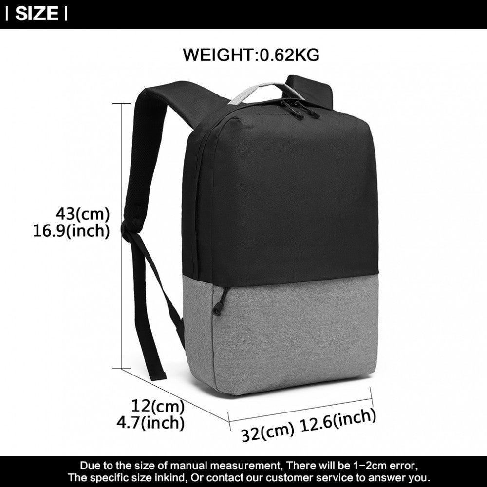 Kono Waterproof Basic Backpack With USB Charging Port - Black/Grey