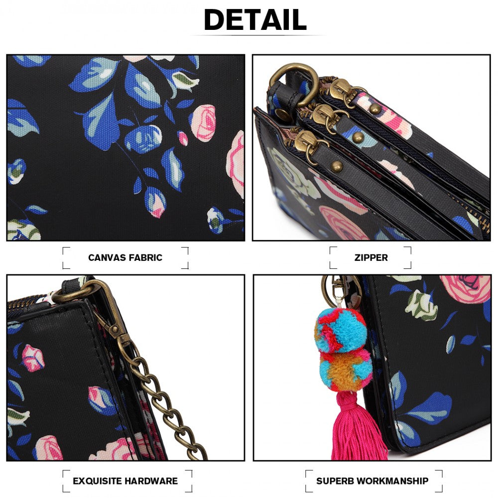 Miss Lulu Canvas With Pompom Pendant Handbag Shoulder Bag - Navy