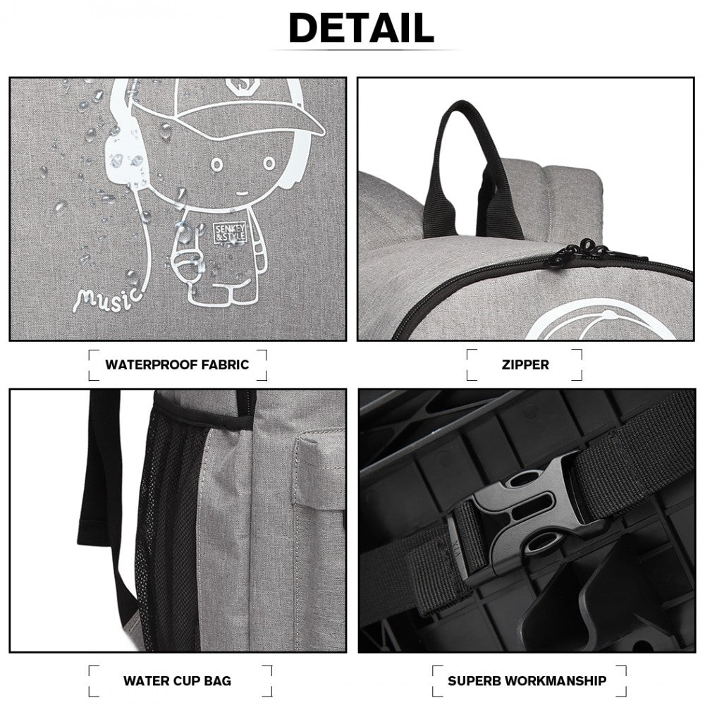 Kono Multi Functional Glow In The Dark Backpack Trolley - Grey