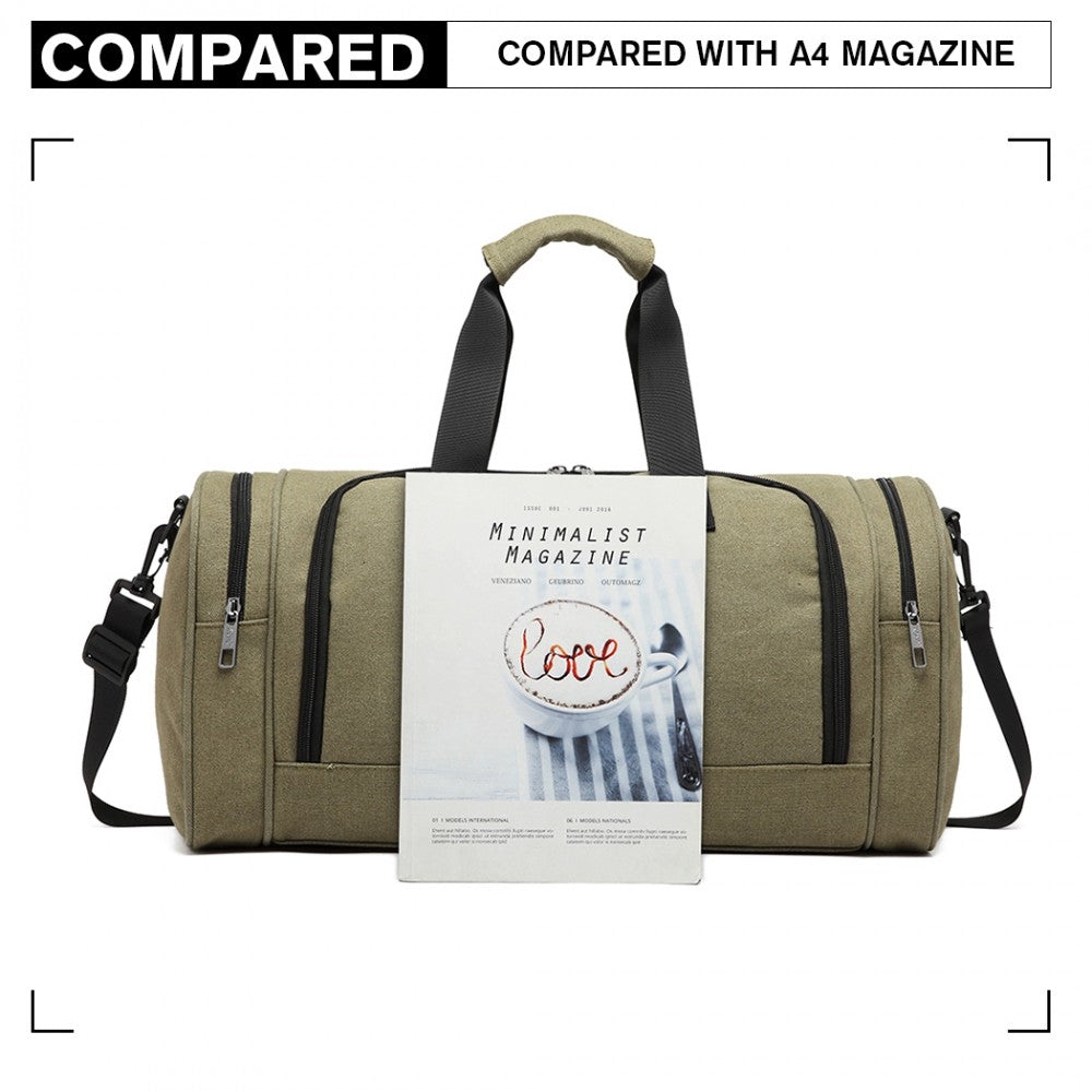 Kono Canvas Barrel Duffle Travel Bag - Green