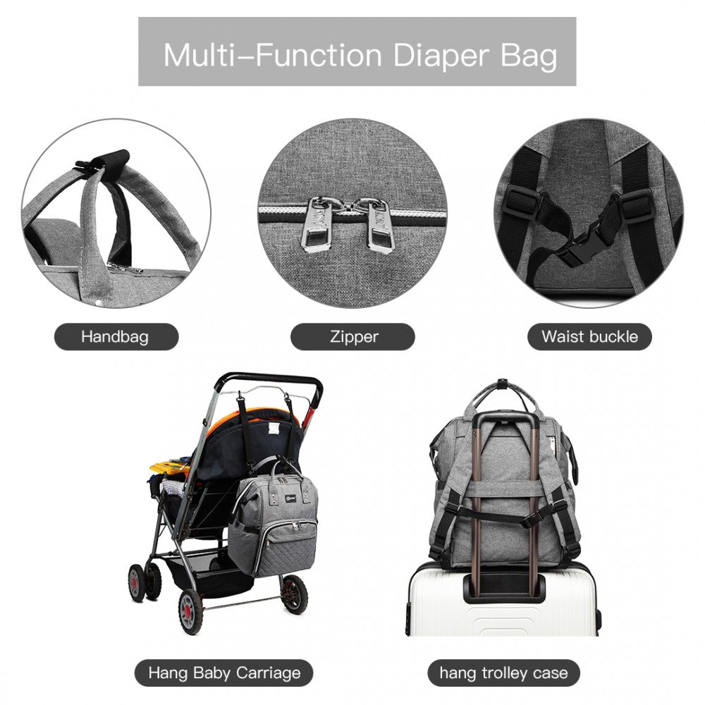 Kono Plain Wide Opening Baby Nappy Changing Backpack With USB Connectivity - Grey