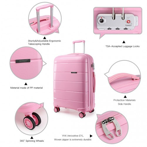 Kono 24 Inch Hard Shell PP Suitcase - Pink