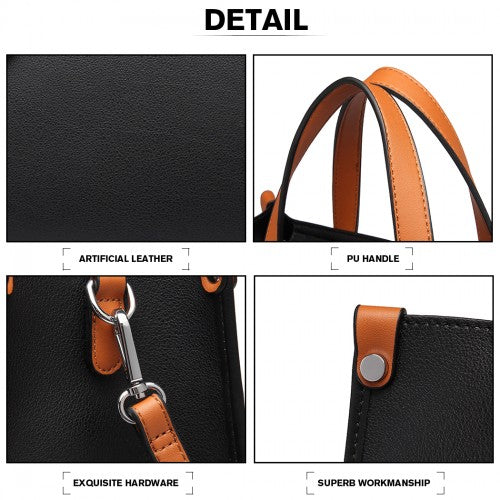 Miss Lulu Structured 2 Piece Shoulder Bag Set - Black