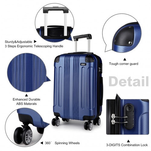 Kono 19-24-28 Inch Abs Hard Shell Suitcase 3 Pieces Set Luggage - Navy
