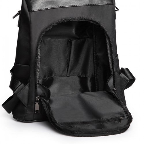 Miss Lulu Two Way Backpack Shoulder Bag With Pom Pom Pendant - Black