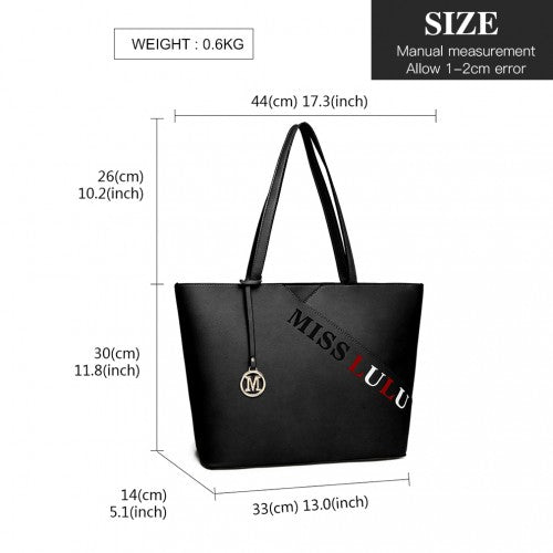 Miss Lulu Leather Look Embroidered Tote Bag - Black
