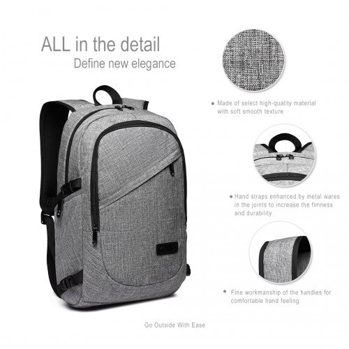 Kono Business Laptop Backpack With USB Charging Port - Grey