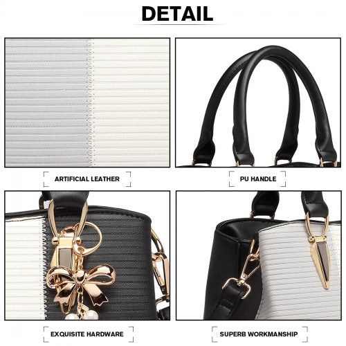 Miss Lulu Leather Look Colour Block Bow Pendant Handbag - Black