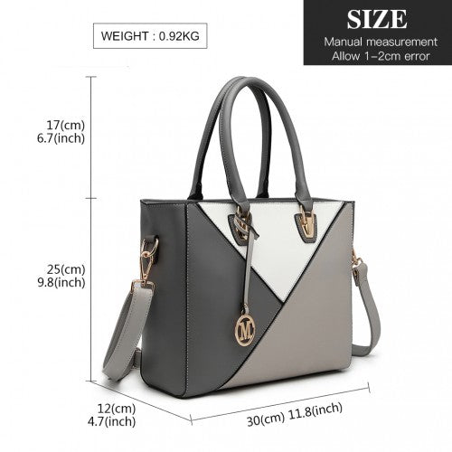 Miss Lulu Leather Look Geometric Ombre Handbag - Grey
