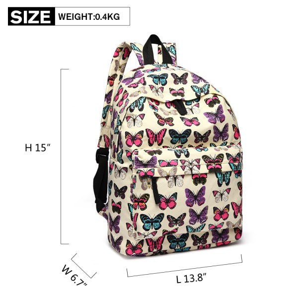 Miss Lulu Large Backpack Butterfly Beige