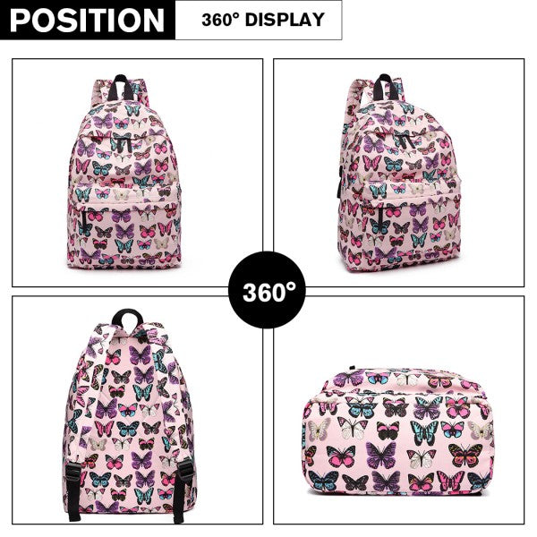 Miss Lulu Large Backpack Butterfly Pink