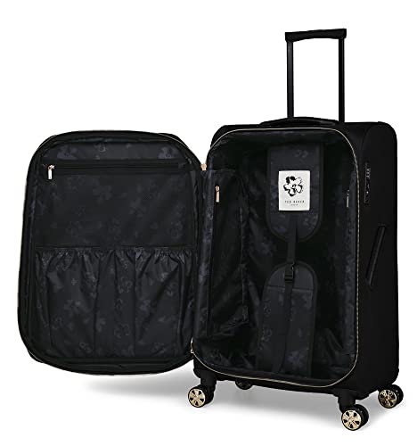 Ted Baker Luggage Albany ECO Collection, Lightweight 4 Wheel Spinner Suitcase with Gold Hardware, Medium, Black