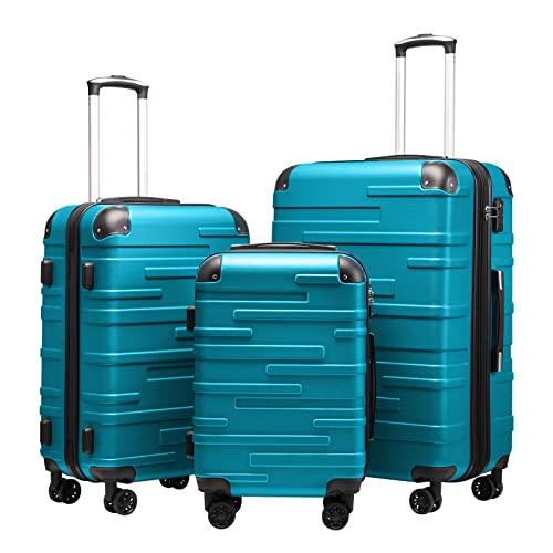 COOLIFE Hard Shell Suitcase with TSA Lock and 4 Spinner Wheels Lightweight 2 Year Warranty Durable (Turquoise Green, 3 Pcs Set)