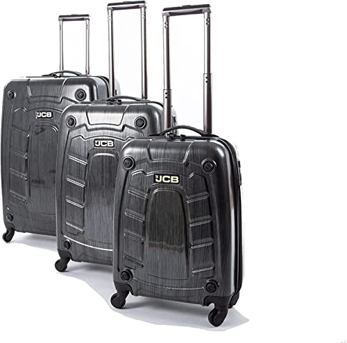 JCB - Loadall Hard Shell Suitcase Set - Includes 20", 24" & 28" - Built-in TSA Suitcase Locks, 360 Spinner Wheels - ABS Polycarbonate Hard Shell - Flight Case - Luggage Bags for Travel - Black