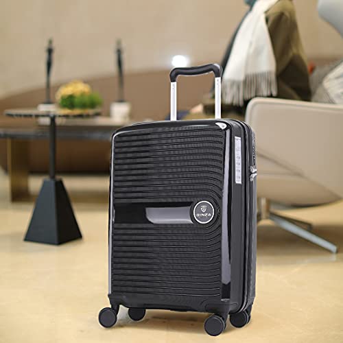 GinzaTravel PP material Hardside Spinner, Carry-On, Wear-resistant, scratch-resistant Suitcase Luggage with Wheels, Black Color, 20-Inch