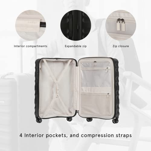 ANTLER - Set of 3 Suitcases - Clifton Luggage - Black - Cabin,Medium,Large - Strenght Lightweight Suitcase for Travel - Luggage with 4 Wheels, Expandable Zip, Twist Grip Handle - TSA Approved Locks