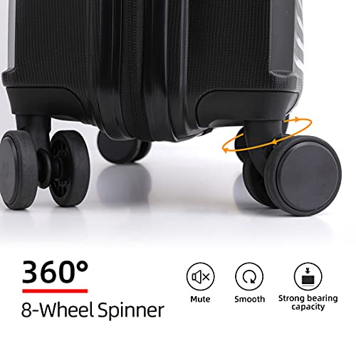 GinzaTravel PP material Hardside Spinner, Carry-On, Wear-resistant, scratch-resistant Suitcase Luggage with Wheels, Black Color, 20-Inch