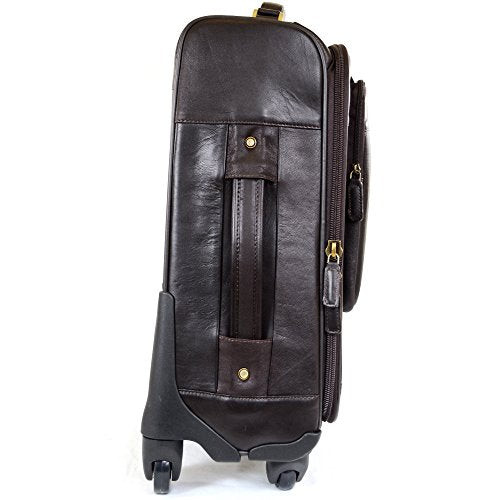 Super Soft Premium Leather Spinner Trolley Case - Brown
