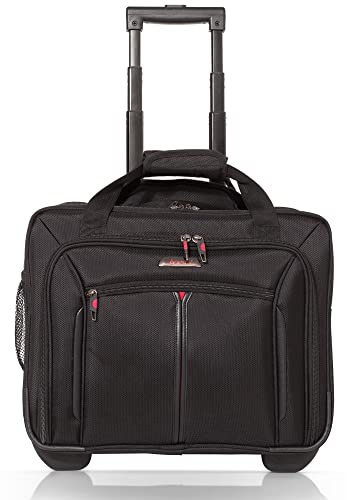 Aerolite Ryanair Priority Boarding, Easyjet Plus, BA, WizzPriority, Jet2 Approved Rolling Padded Laptop Case Bag 2 Wheels - Fits up to 15.6", Overnight Trolley Business Hand Cabin Luggage Case (Black)