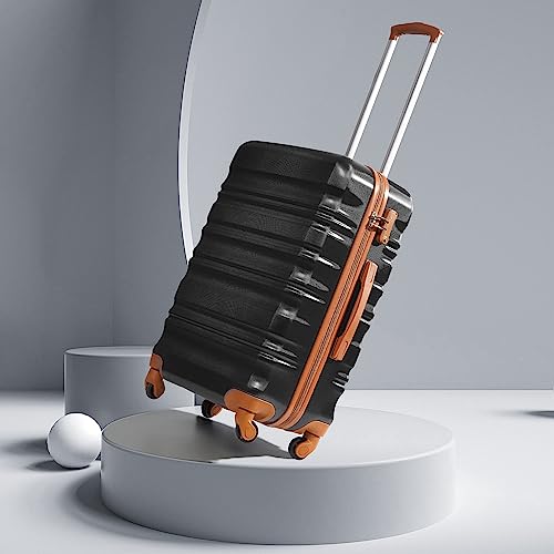 COOLIFE Suitcase Trolley Carry On Hand Cabin Luggage Hard Shell Travel Bag Lightweight with TSA Lock and 2 Year Warranty Durable 4 Spinner Wheels (Apricot Black, M(67cm 60L))