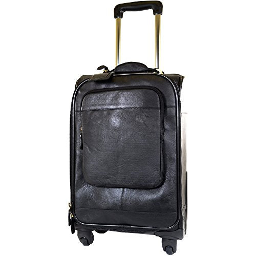 Super Soft Premium Leather Spinner Trolley Case - Black