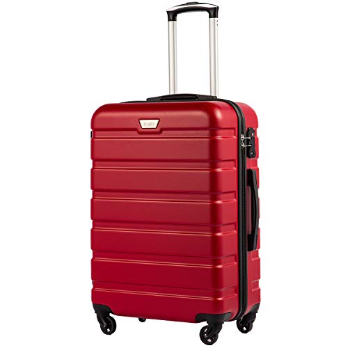 COOLIFE Suitcase Trolley Carry On Hand Cabin Luggage Hard Shell Travel Bag Lightweight with TSA Lock and 2 Year Warranty Durable 4 Spinner Wheels (Spinel red, M(67cm 60L))