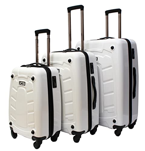 JCB - Loadall Hard Shell Suitcase Set - Includes 20", 24" & 28" - Built-in TSA Suitcase Locks, 360 Spinner Wheels - ABS Polycarbonate Hard Shell - Flight Case - Luggage Bags for Travel - White
