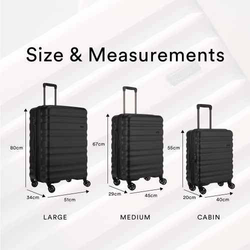 ANTLER - Cabin Suitcase - Clifton Luggage - Size Cabin, Black - 20x40x55, Lightweight Suitcase for Travel & Holidays - Spinner Carry On Suitcase with 4 Wheels & Twist Grip Handle - TSA Approved Locks