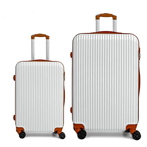 CALDARIUS Suitcase Large & Cabin Bag | Suitcase Set | Combination Lock | Travel Bag | Dual Spinner Wheels | Luggage | Lightweight | Hard Shell | Carry-ons | (White, Cabin 20'' + Large 28'')