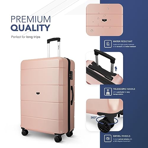 LUGG Travel Suitcase Set, 3 Hard Shell Cabin & Hold Luggage, Airline Approved, Lightweight & Strong, Secure TSA Lock, Internal Storage Pockets, Smooth Turning Wheels, 20" 25" 29" Suitcases (Rose Gold)
