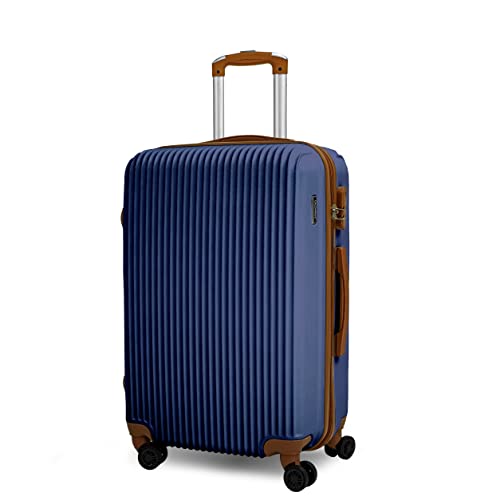 CALDARIUS Cabin Suitcase Hard Shell | Lightweight | 4 Dual Spinner Wheels | Trolley Cabin Bag | 20" Carry On Suitcase Luggage | Combination Lock | (Navy Blue, Cabin 20'')